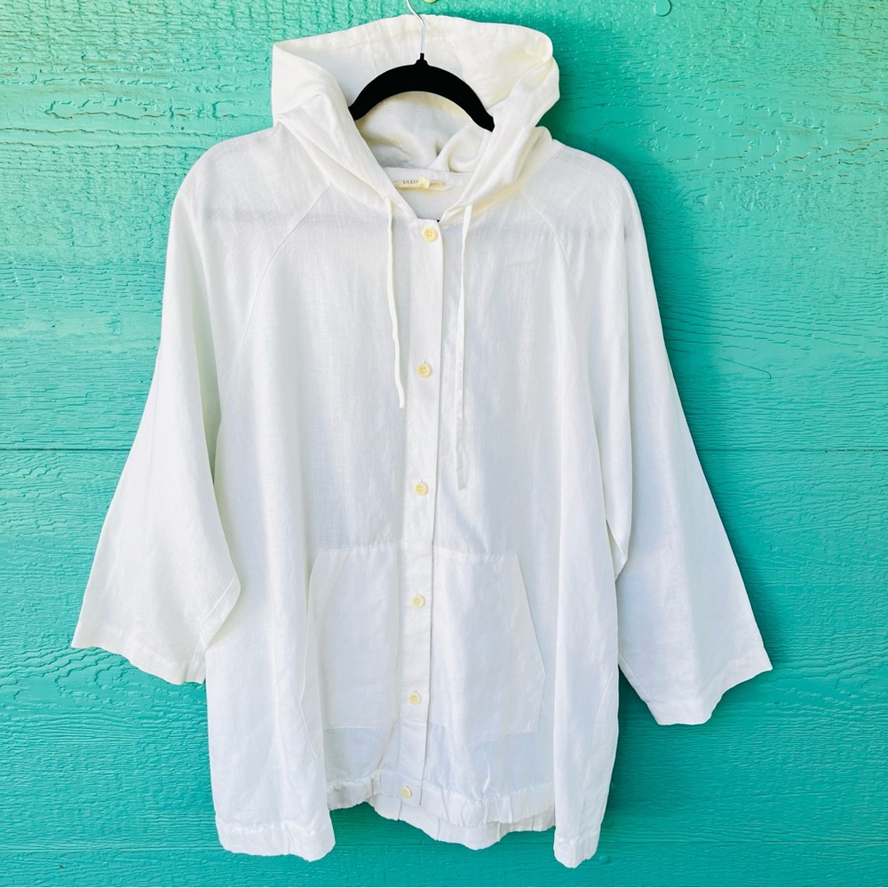 Eileen Fisher White Hooded Button-Front Jacket - Picture 5 of 5